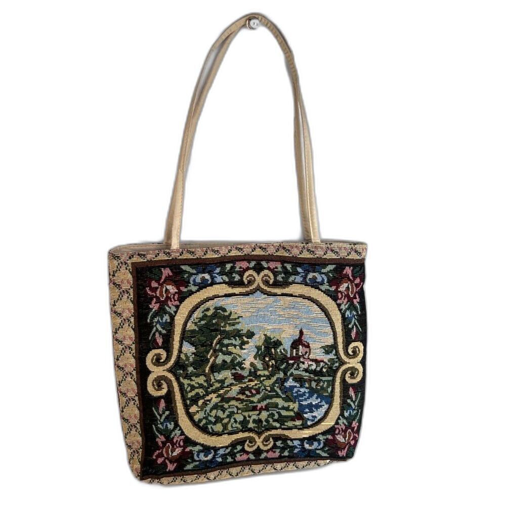Tapestry Tote Bag Lightweight Top Zip‎ Thin Boho Country Cottage Square